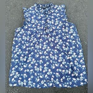 Mango Cherry Blossom Blouse Tank Top Blue Pink‎ Dainty Casual Floral